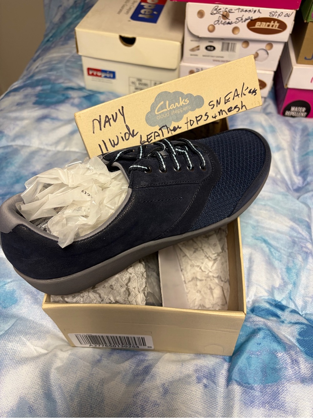 Clarks Women’s Navy Lace-Up Mesh & Leather Sneakers